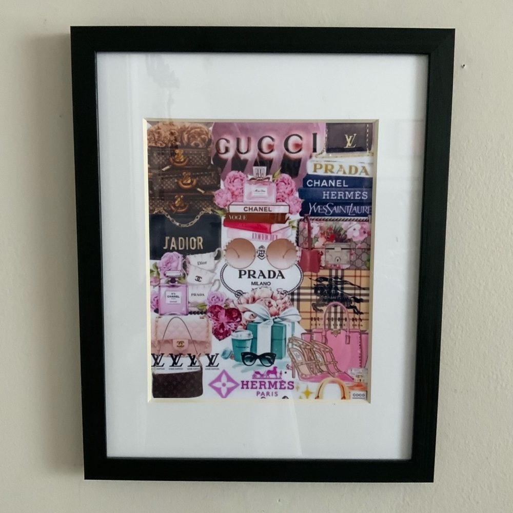 Handmade Upcycled Fashion Collage Art – 13”x16” – Luxury Brand Wall Decor